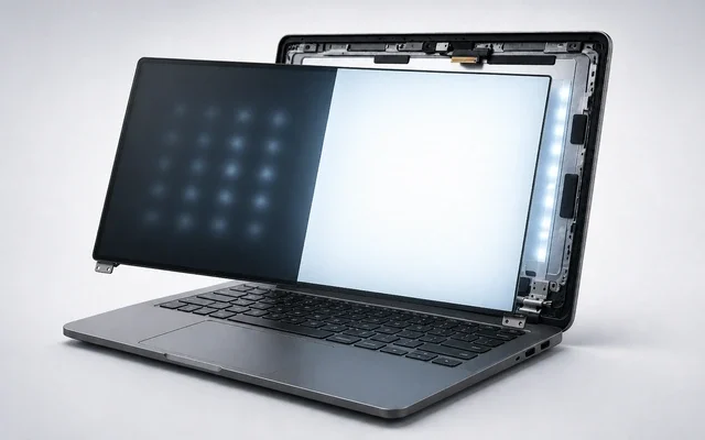 Laptop ekranında arka aydınlatma ve parlaklık kontrolünü gösteren görsel