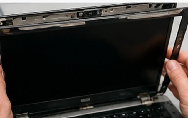 Laptop ekran kapağı ve çerçeve bölgesinin kontrol edildiğini gösteren servis görseli
