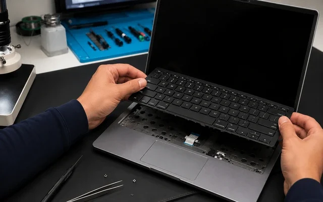 Laptop klavye değişimi yapılan teknik servis ortamı
