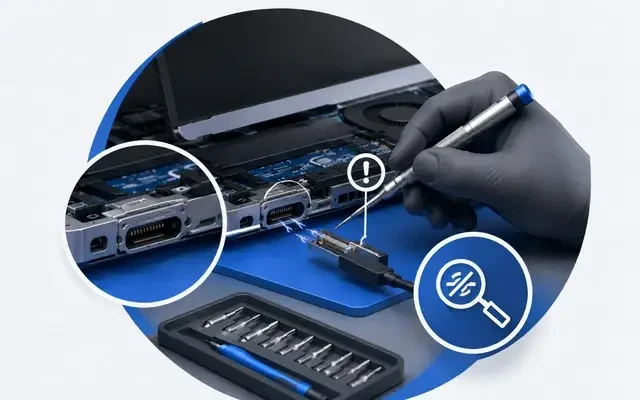 Laptop şarj soketi değişimi için eski ve yeni soket karşılaştırması