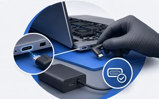 Laptop şarj soketinde temassızlık kontrolü