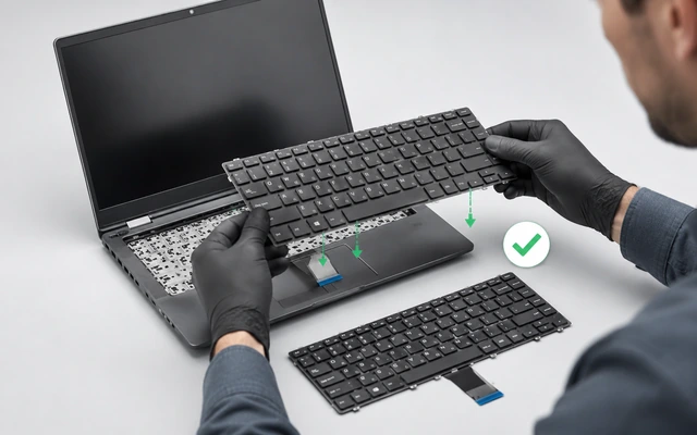 Laptopta eski klavyenin sökülüp yeni klavyenin takıldığı görsel