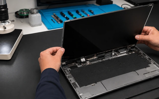 Laptop ekran değişimi yapılan teknik servis ortamı